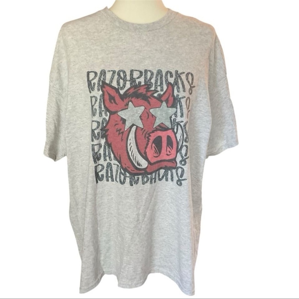 Gildan Women’s XL Gray Arkansas Razorback Graphic T-Shirt Crew Neck DryBlend - Picture 2 of 8